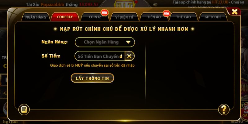 Nạp rút tiền Hitclub qua số tài khoản ngân hàng